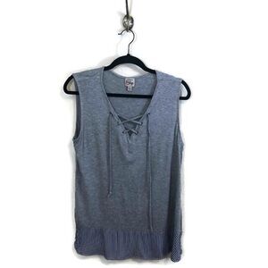 Como Vintage Grey Tank Top Stripe peplum L Soft